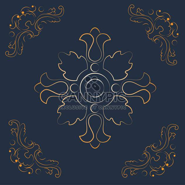 Vintage background with golden floral elements on dark blue background - бесплатный vector #125855