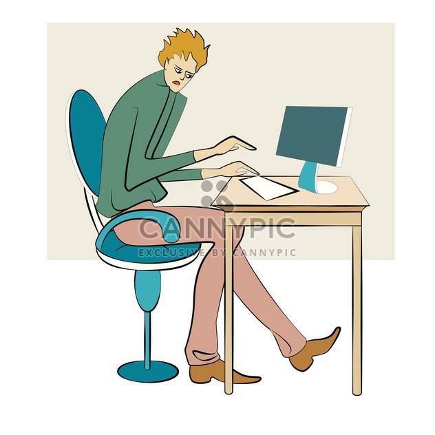 Vector illustration of businessman working on computer in office - vector gratuit #126015 