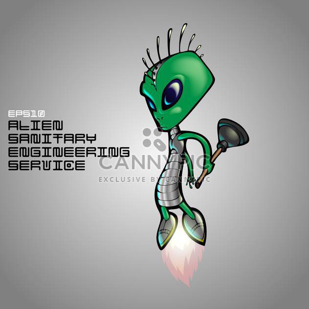 vector illustration of alien sanitary engineering service on grey background - vector gratuit #126065 