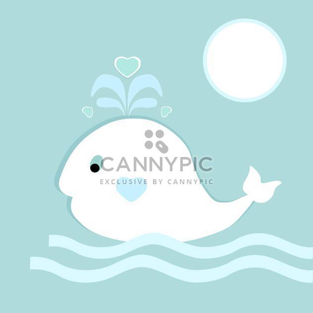Vector illustration of blue background with cute whale on waves - vector gratuit #126495 