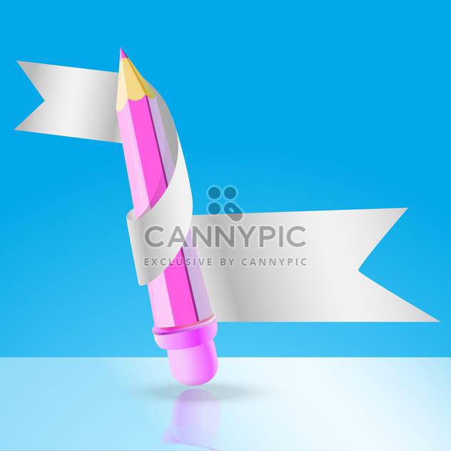 Vector illustration of pink pencil with white ribbon on blue background - vector gratuit #126505 