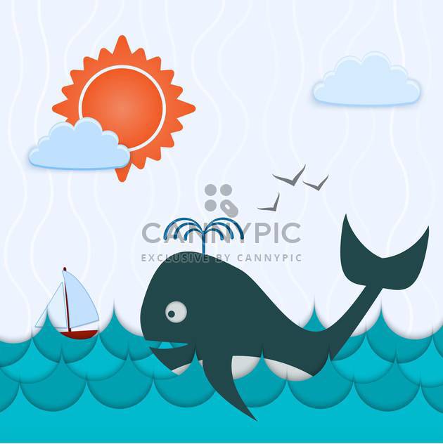 Vector blue color background with whale and boat - Free vector #126785