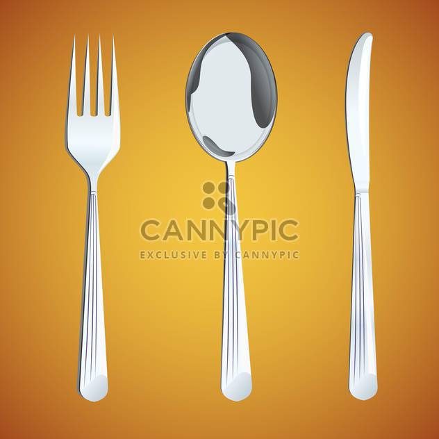 vector illustration of spoon with fork and knife on brown background - vector #127075 gratis