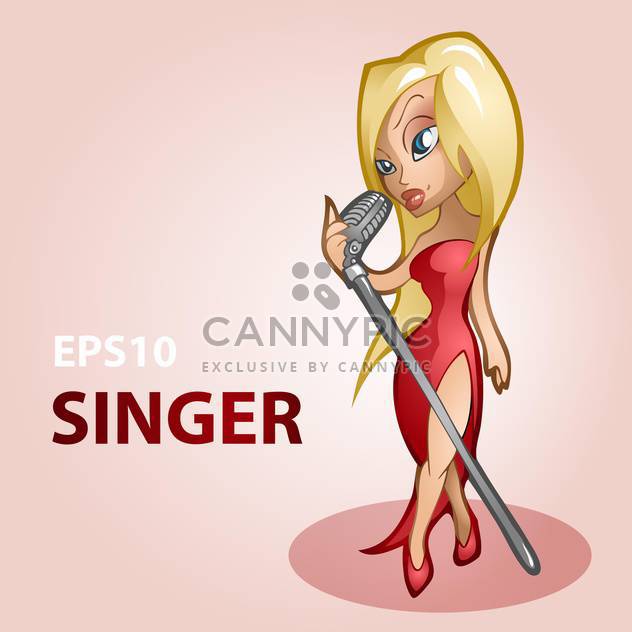 Vector illustration of singer in red dress on pink background - vector #127545 gratis
