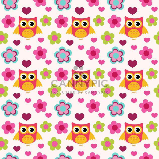 Seamless colorful owls pattern with flowers - vector #127715 gratis