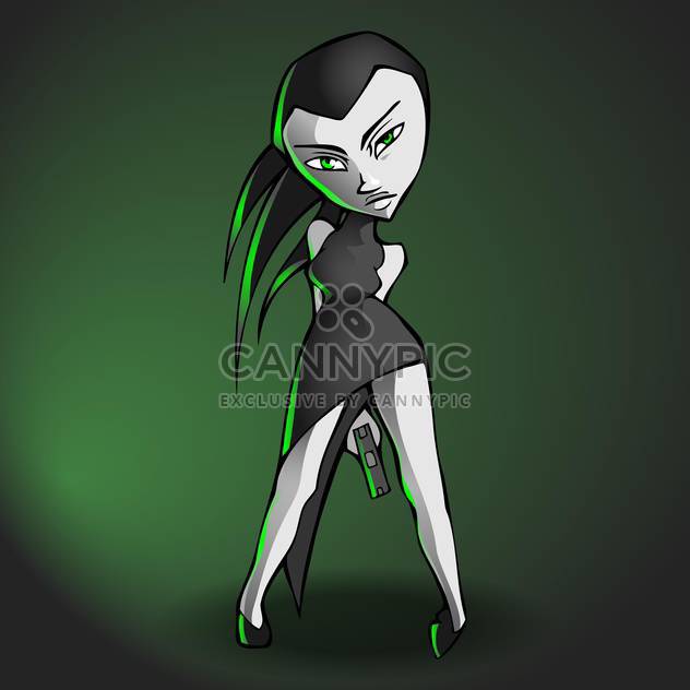 vector illustration of girl with gun in hands on green background - Free vector #127875
