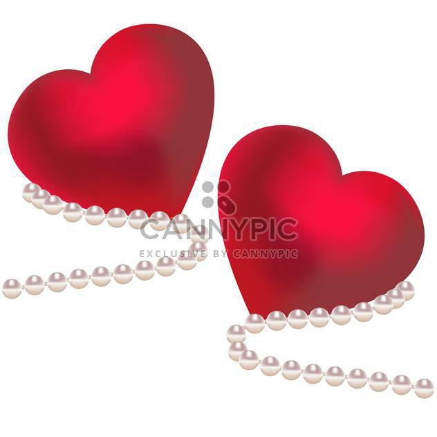 two red valentine hearts with pearl on white background - бесплатный vector #127925