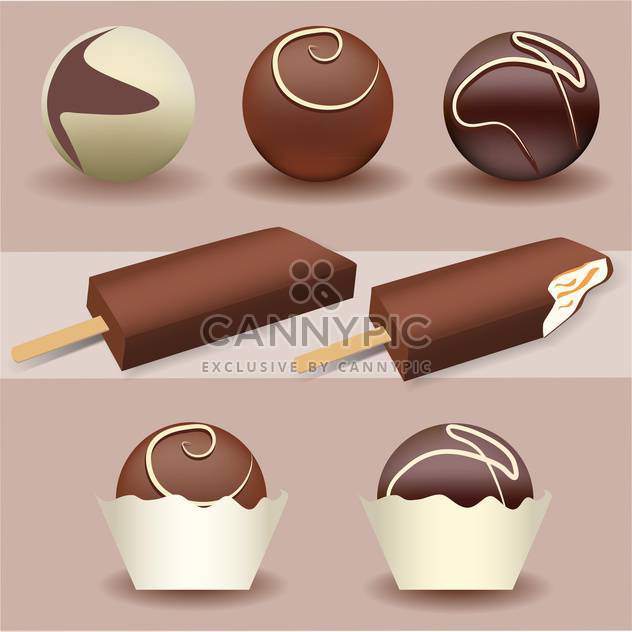 vector illustration of sweet ice cream set with chocolate - vector gratuit #128035 