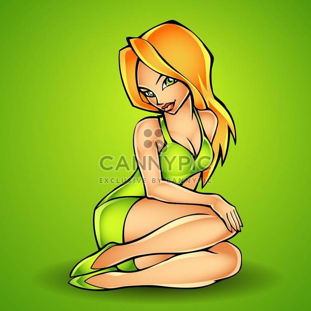sexy lady in green dress - бесплатный vector #129025