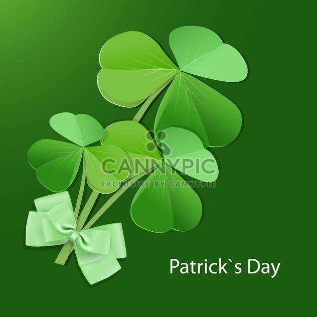 Vector green St Patricks day greeting card with bow and clover leaves - Free vector #129385