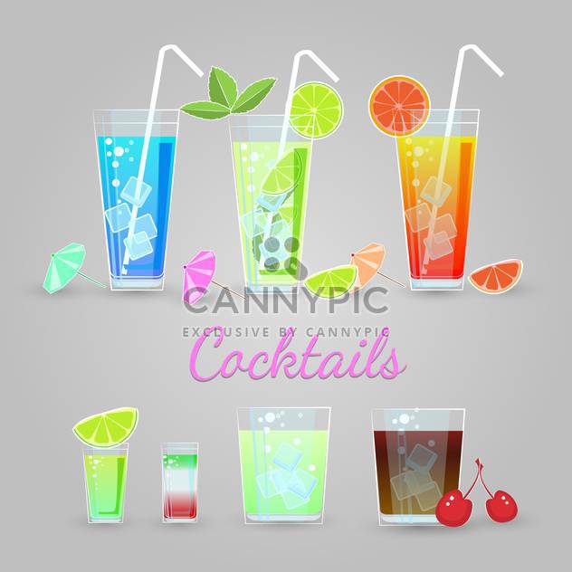 Vector set of cocktails on gray background - vector gratuit #129425 