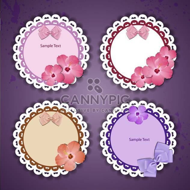 vector set of floral frames with lace on purple background - vector gratuit #129645 