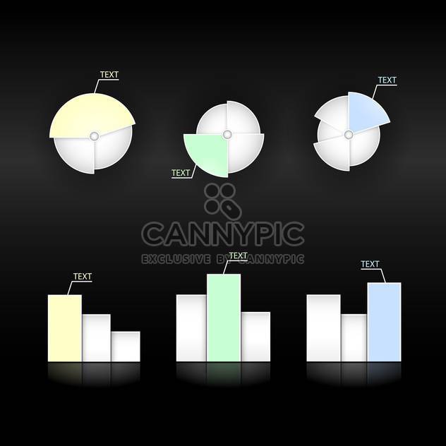 vector set of diagrams and pie charts on black background - Free vector #129695