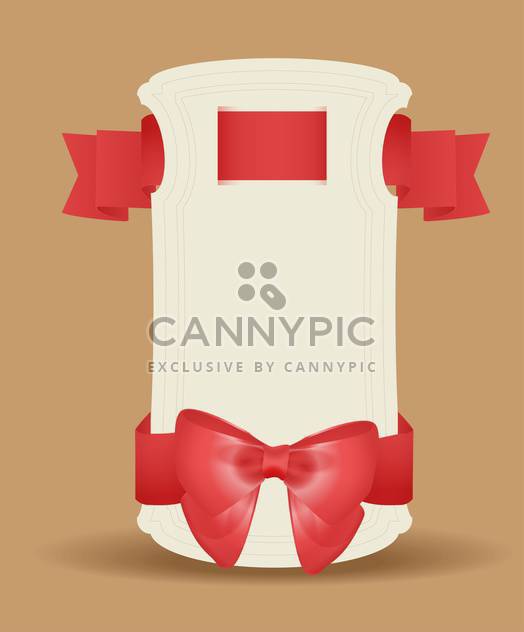 Vector gift card with red ribbon and bow on brown background - vector gratuit #129705 