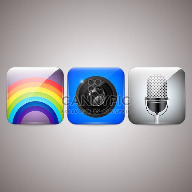 Vector icons set of microphone, camera, rainbow - vector #129835 gratis