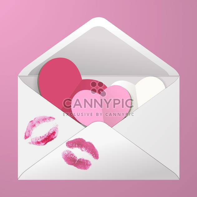 Open envelope with hearts and lipstick kisses on pink background - vector gratuit #129965 