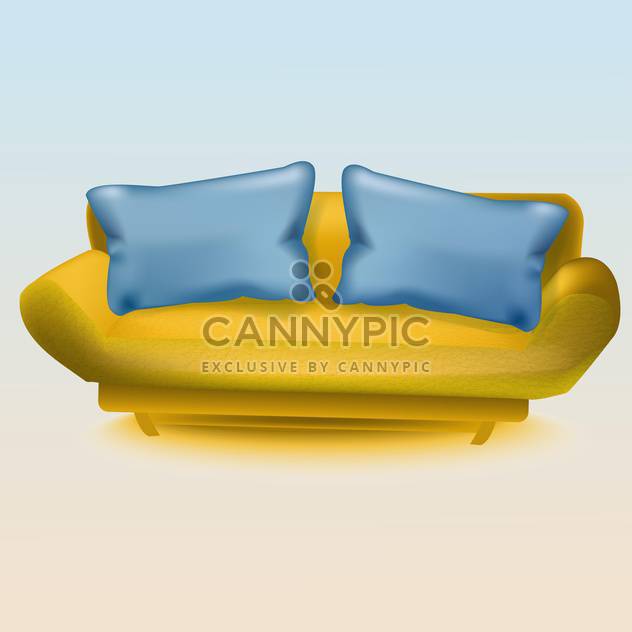 Vector illustration of yellow sofa with blue pillows - бесплатный vector #130195