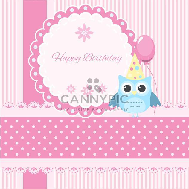 Vector Happy Birthday pink card with owl and balloon - Free vector #130555