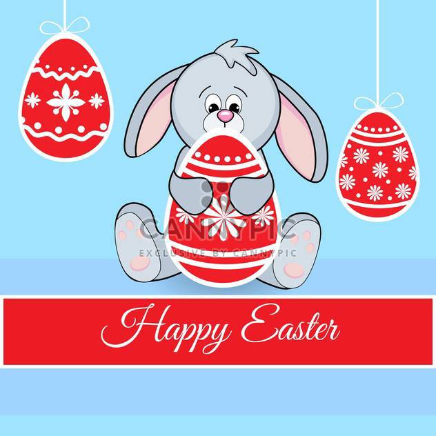 happy easter Greeting Card with cute rabbit and eggs - vector gratuit #130575 