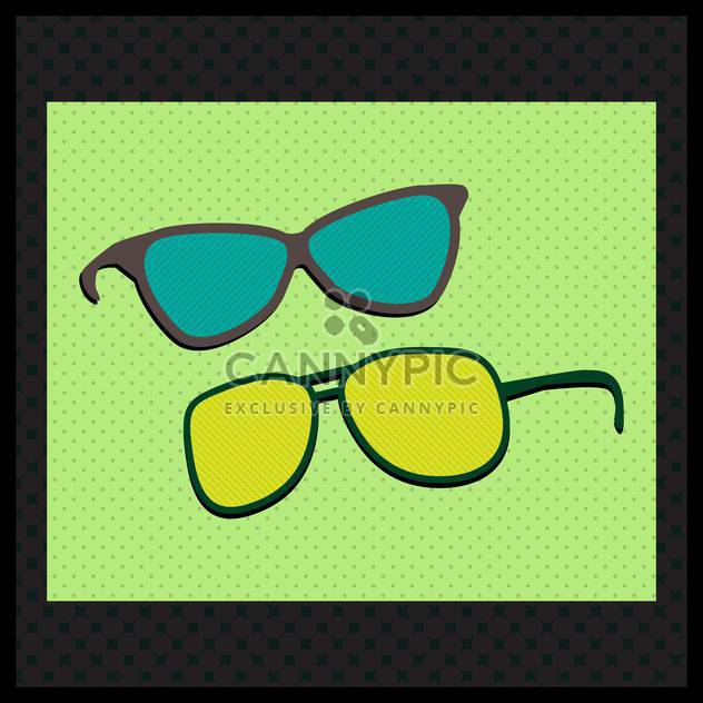 Retro sunglasses on green backgrund with black frame - vector gratuit #131565 