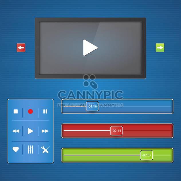 Media player interface on blue background - Free vector #132325