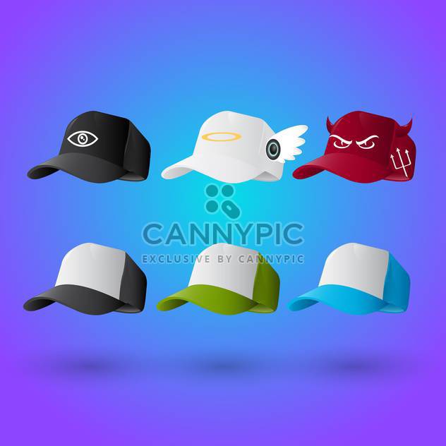 set of baseball caps background - vector gratuit #132585 