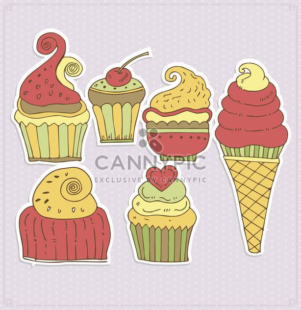 delicious cupcakes and ice-cream illustration - Free vector #135005