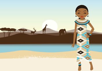 Free Vector African Girl And Landscape - Free vector #153375