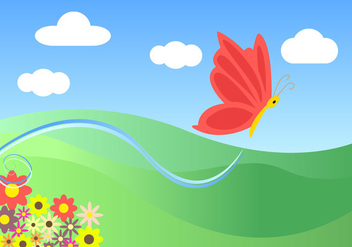 Cartoon Butterfly Landscape Vector Free - Free vector #201345
