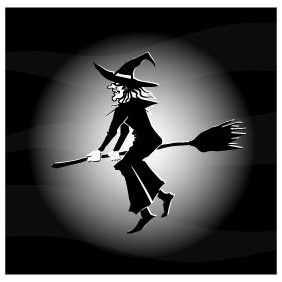 Witch Flying On Broom - Free vector #208545