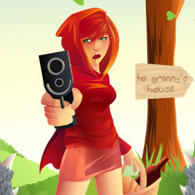 Not So Innocent Red Riding Hood Vector Illustration - Free vector #212085