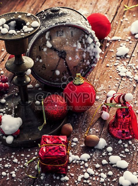 Christmas decorations, vintage clock and candlestick - image gratuit #302015 