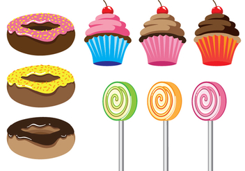 Donuts, Cupcakes, and Lolipop Vectors - Free vector #304875