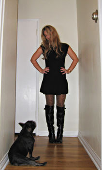 sweater dress+leopard tights+boots+french bulldog - image gratuit #314475 