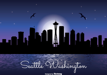Seattle Night Skyline Illustration - бесплатный vector #317505
