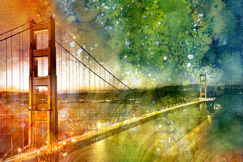 Golden Dawn Bridge - Glowing Watercolor Infusion - Kostenloses image #323995