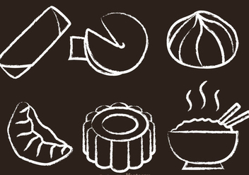 Chinese Food Chalk Drawn Vectors - vector gratuit #326815 