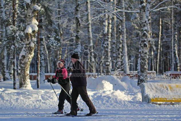Elderly couple skiing in winter park - Free image #344635