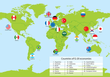 G20 Countries World Map Vector - Free vector #349805