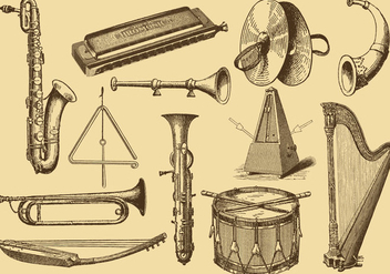 Old Style Drawing Musical Instruments - Free vector #353715