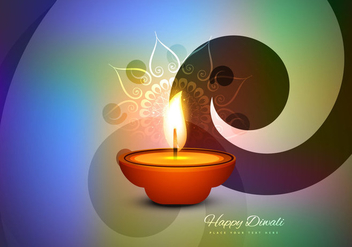 Happy Diwali Card With Glowing Oil Lamp - vector gratuit #354455 