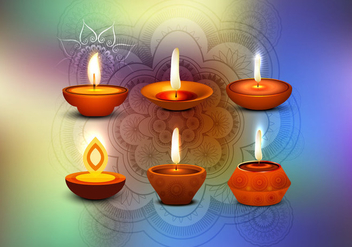 Glowing Diya With Rangoli On Happy Diwali Card - vector #355025 gratis