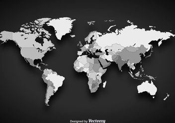 Grayscale Vector Worldmap - Kostenloses vector #356275