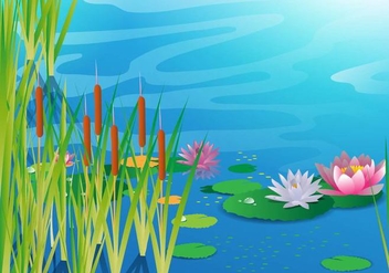 Lake with Cattails Vector - Free vector #384245