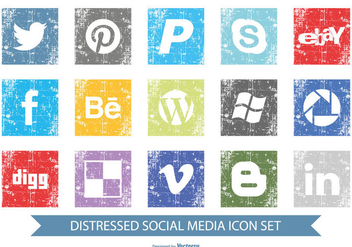 Distressed Social Media Icon Set - бесплатный vector #388415