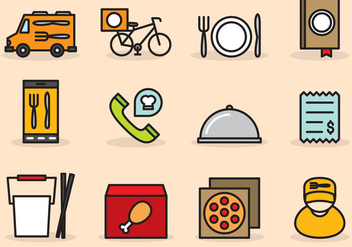 Cute Food Delivery Icons - Free vector #390825