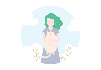 Girl's Cat Illustration - бесплатный vector #391205