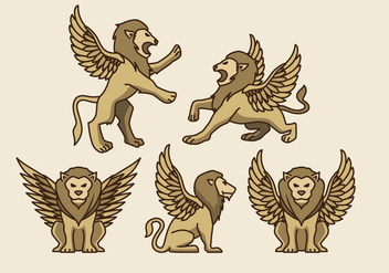 Golden Symbolic Winged Lion Vectors - бесплатный vector #393015