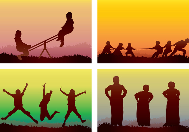 Children Playing Silhouette - Free vector #394185
