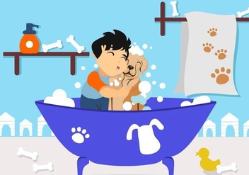 Free Boy Washing His Dog Vector - бесплатный vector #399975
